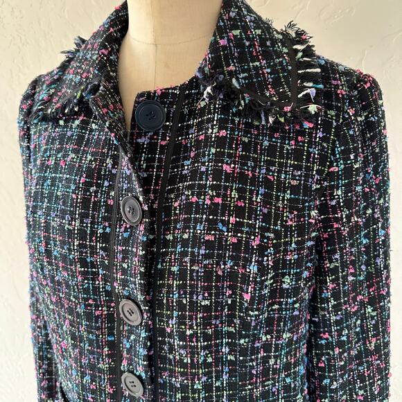 KORET | Womens Colorful Fringe Pocket Tweed Confetti Ribbon Blazer 10 Grannycore - Picture 5 of 10